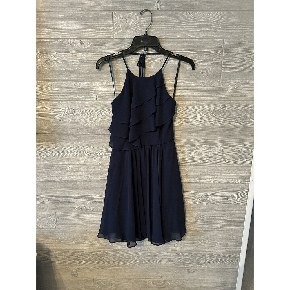 BCBGeneration Navy Blue Ruffle Mini Dress Size 2 Zip Halter‎ Sleeveless